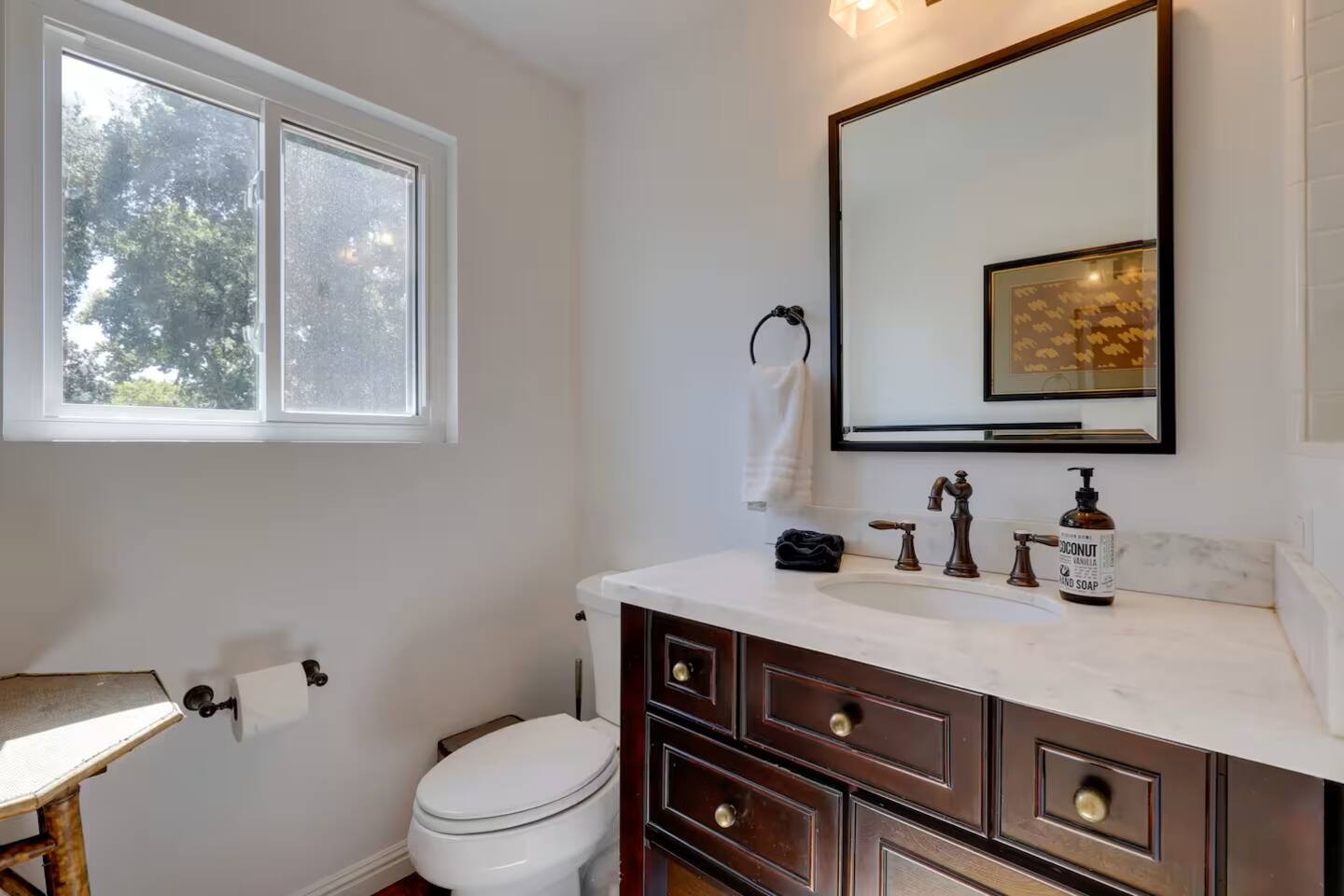 Start your day with ease at the sleek vanity sink, perfect for getting ready in comfort.