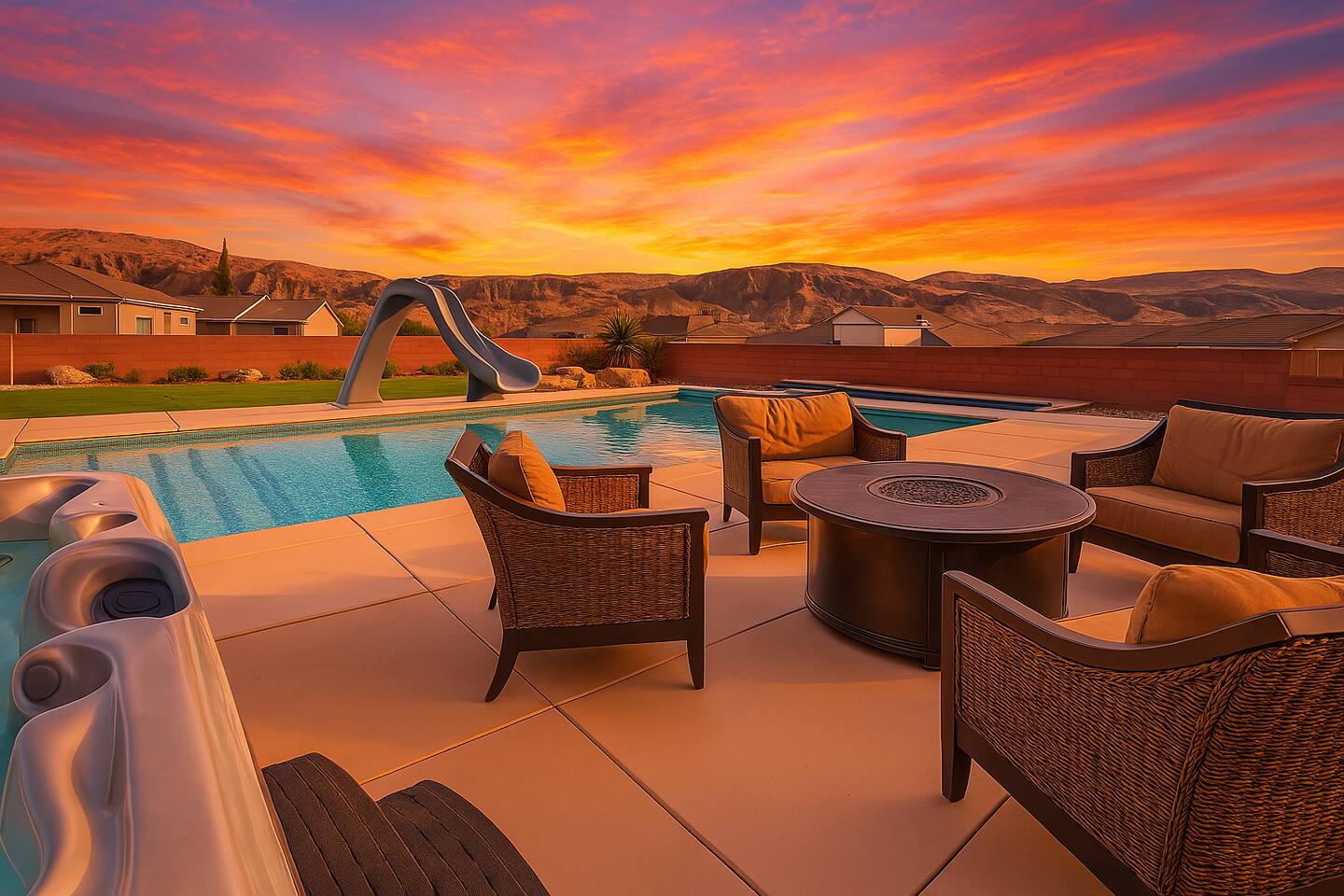 Spacious Home with Fire Pit, Hot Tub, Pool + Slide