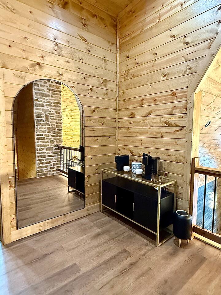 Upstairs landing area with second coffee bar