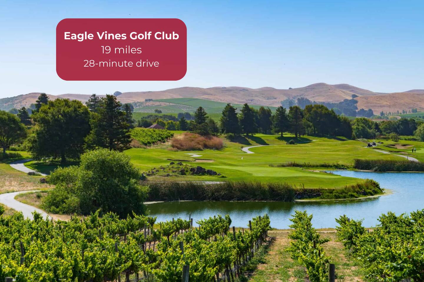 Tee off with vineyard views all around