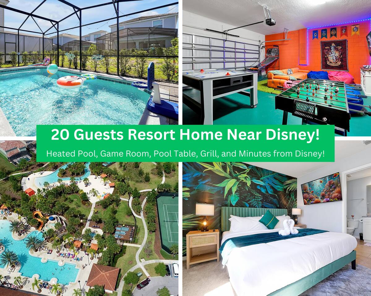 NEW 5 bed 4 bath, 20 Guests Resort Near Disney W PS5,BBQ, Pool
