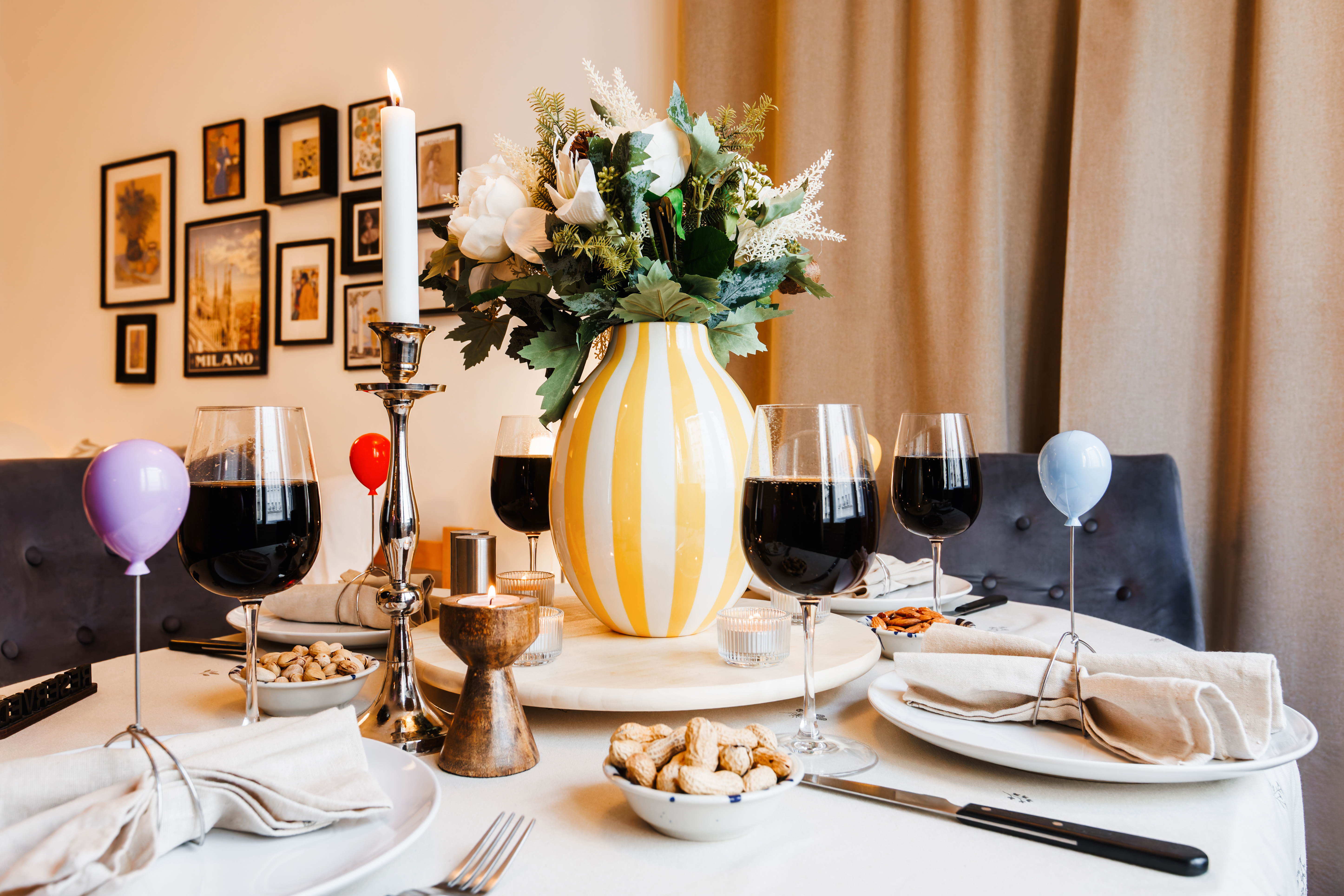 Elegant dining setup with cozy lighting and stylish centerpiece