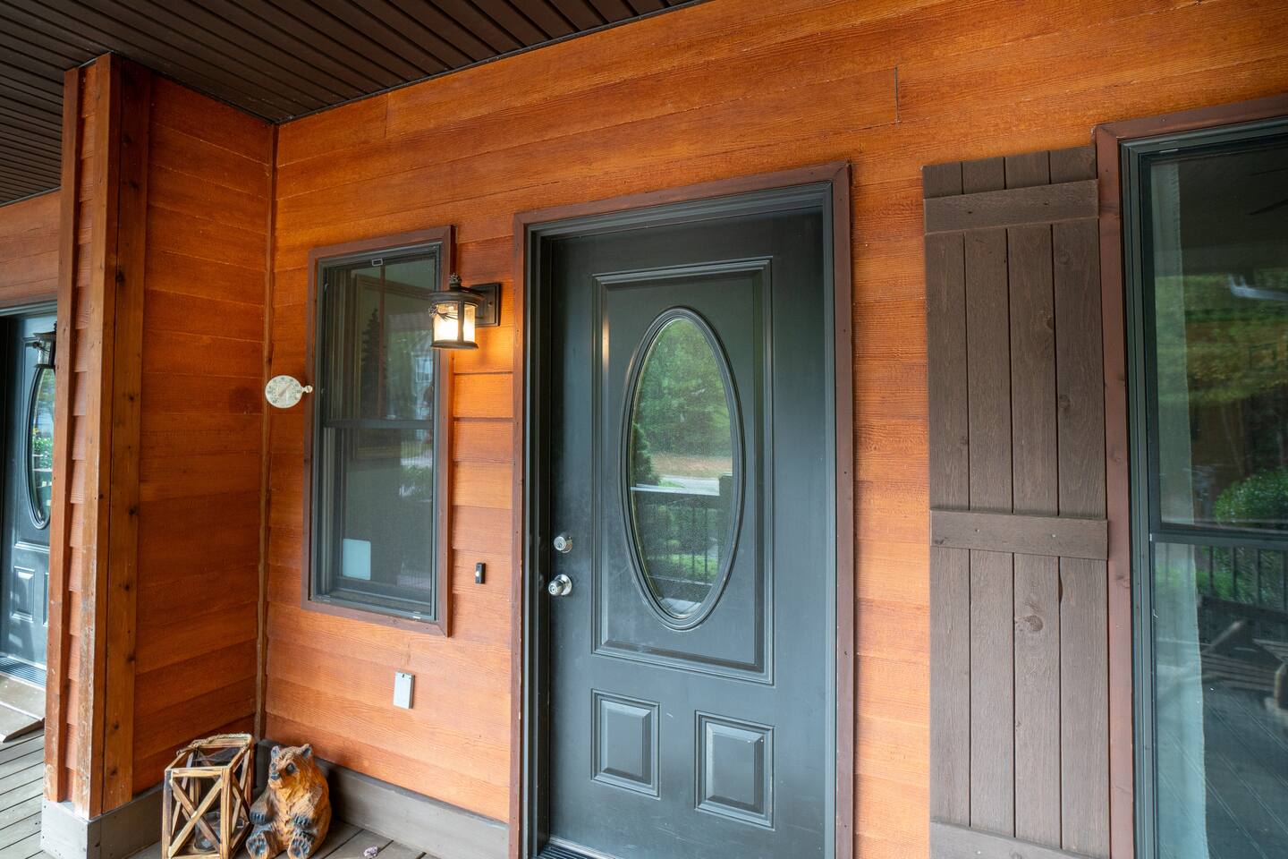 Front door of the cabin at the porch