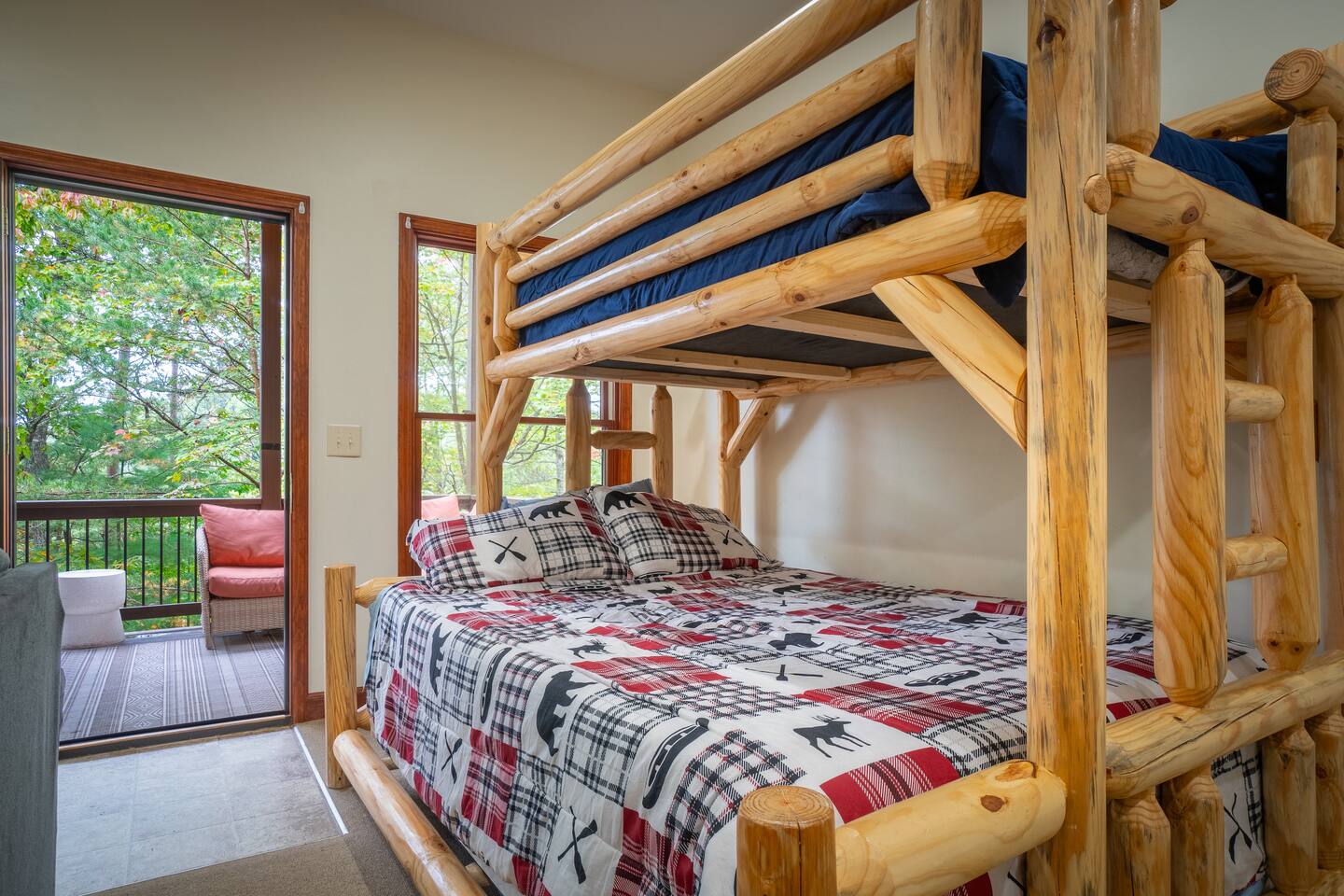 Comfy bunk beds with soft bedding