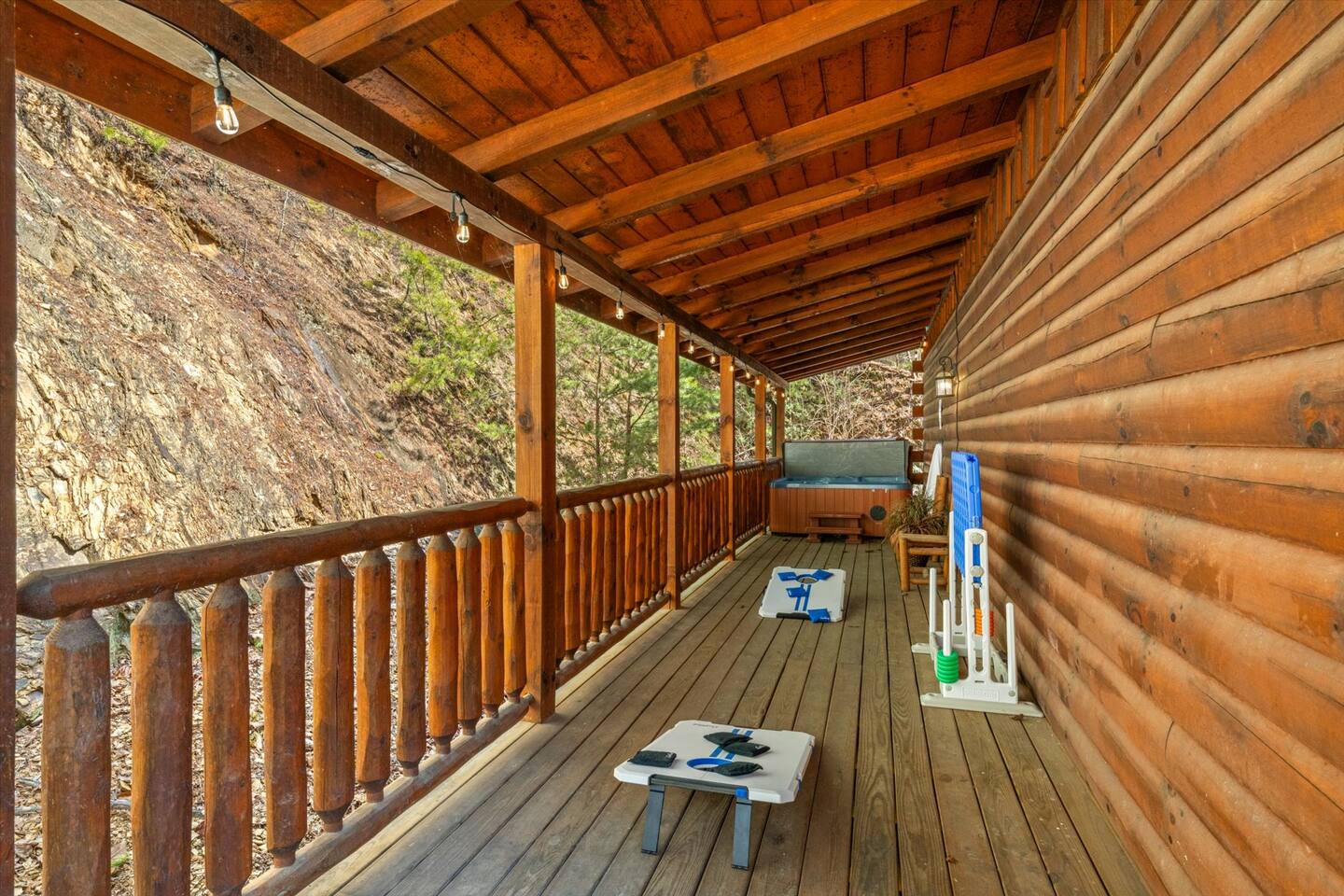 Corn hole and Connect Four on the secluded back deck