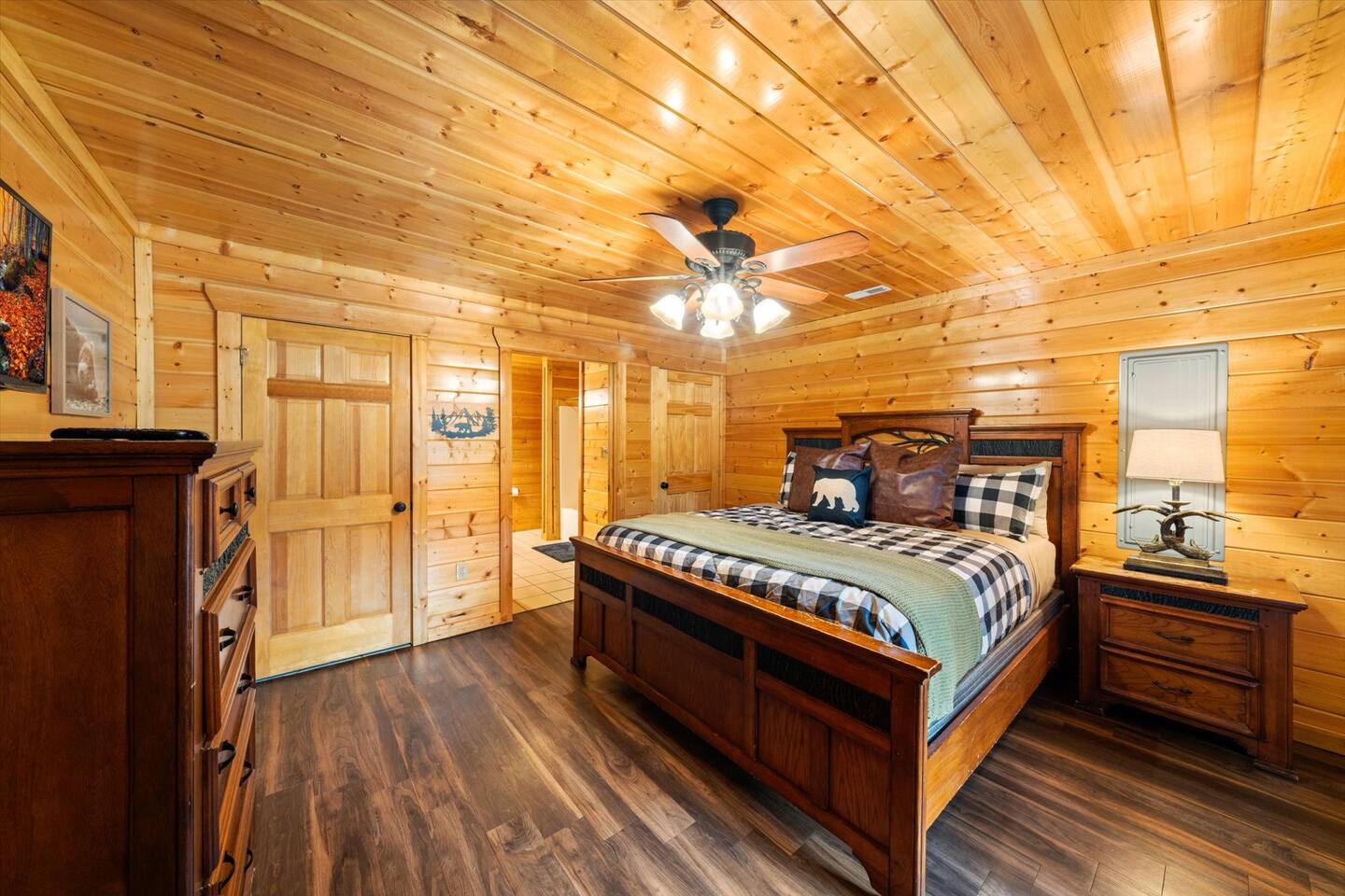 1st floor bedroom with comfortable king bed, Roku TV, private bathroom and laundry room