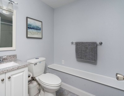 Bathroom #3 Located on Lower Level (Shower, Toilet and Vanity)
