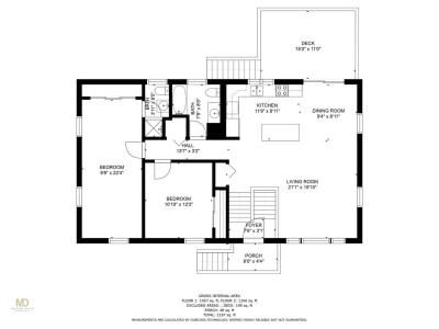 Upper Level Floor Plans with Master Bedroom with full bath, plus additional Queen Bedroom, Full Bathroom, Open Kitchen, Dining and Living rooms.
Opening out to  165sf Deck over looking a spectacular yard.