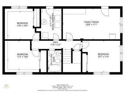 Lower Level Floor Plan
3 Bedrooms, 1 Full Bath, Laundry Room and Secondary Living Room.