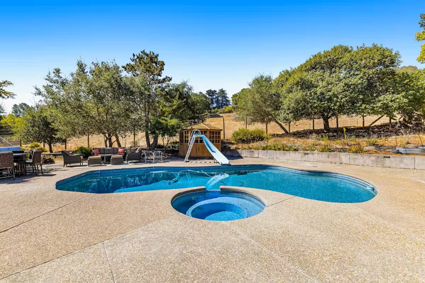 Make a splash in the pool, unwind in the hot tub, or take the slide for a thrill!