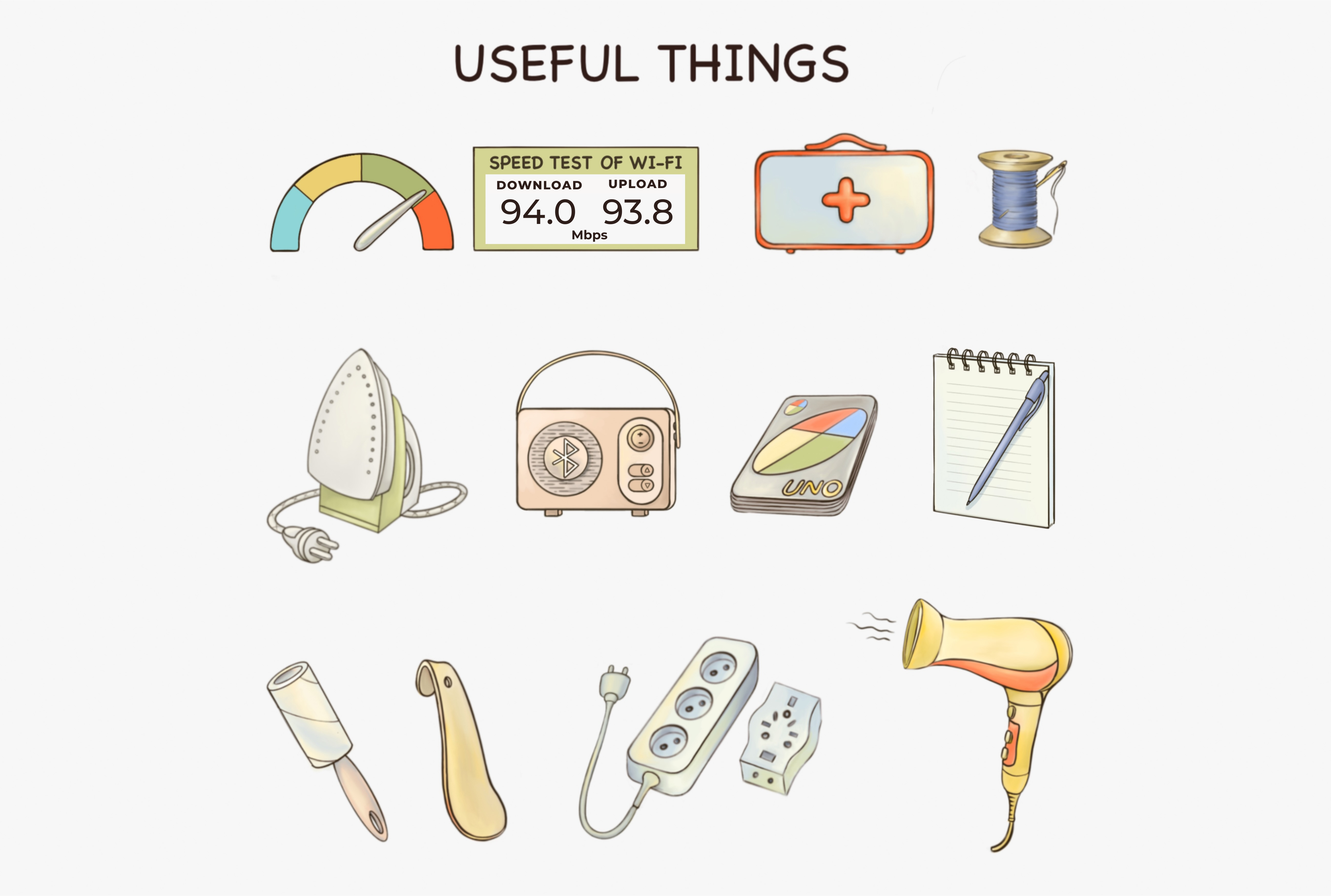 This board is for demonstration, and you will find everything useful in the cabinet under the TV. Use it with pleasure❤