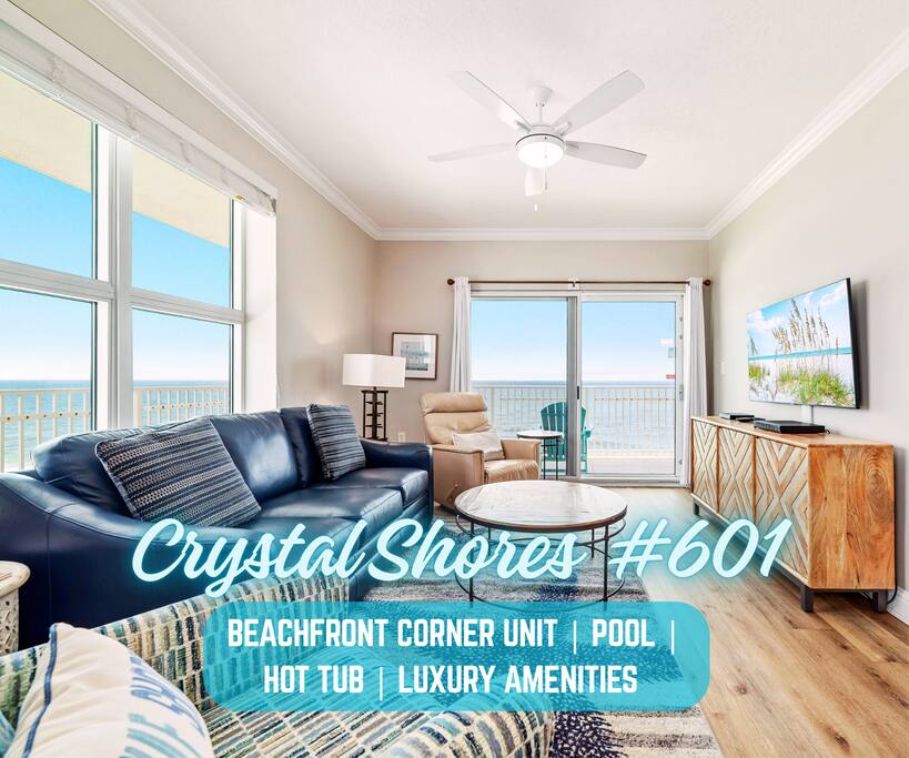 "Crystal Shores #601" | Beachfront 2BR Corner Unit*Panoramic Gulf Front Views*Indoor (Heated)/Outdoor Pool*Hot Tub*Gym*Sleeps 6