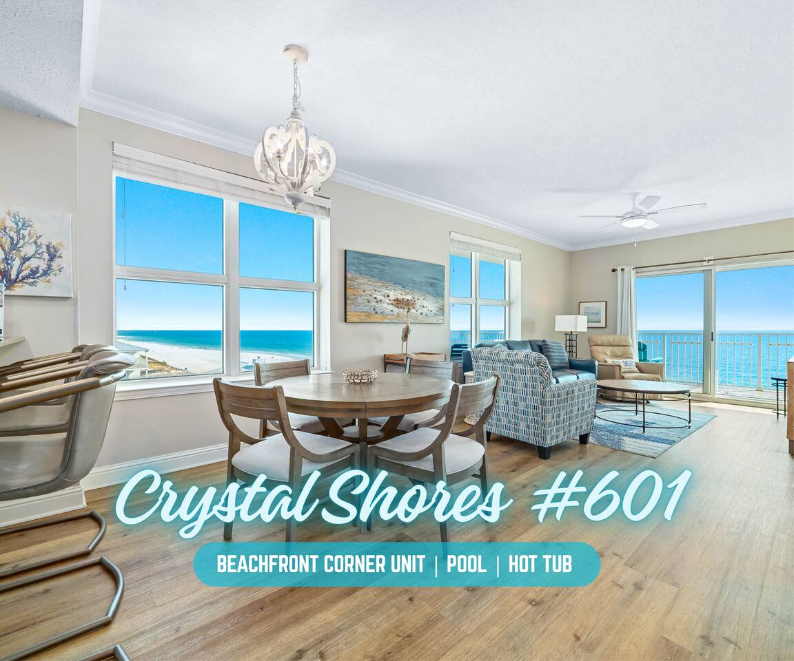 "Crystal Shores #601" | Beachfront 2BR Corner Unit*Panoramic Gulf Front Views*Indoor (Heated)/Outdoor Pool*Hot Tub*Gym*Sleeps 6