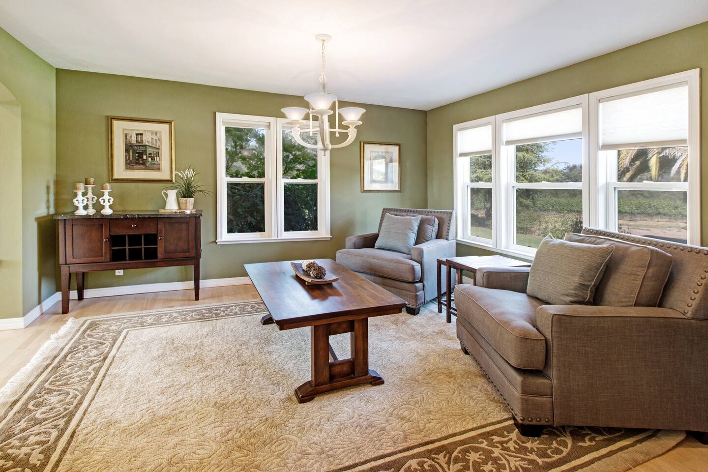 The step-up reading room with plush oversized chairs.