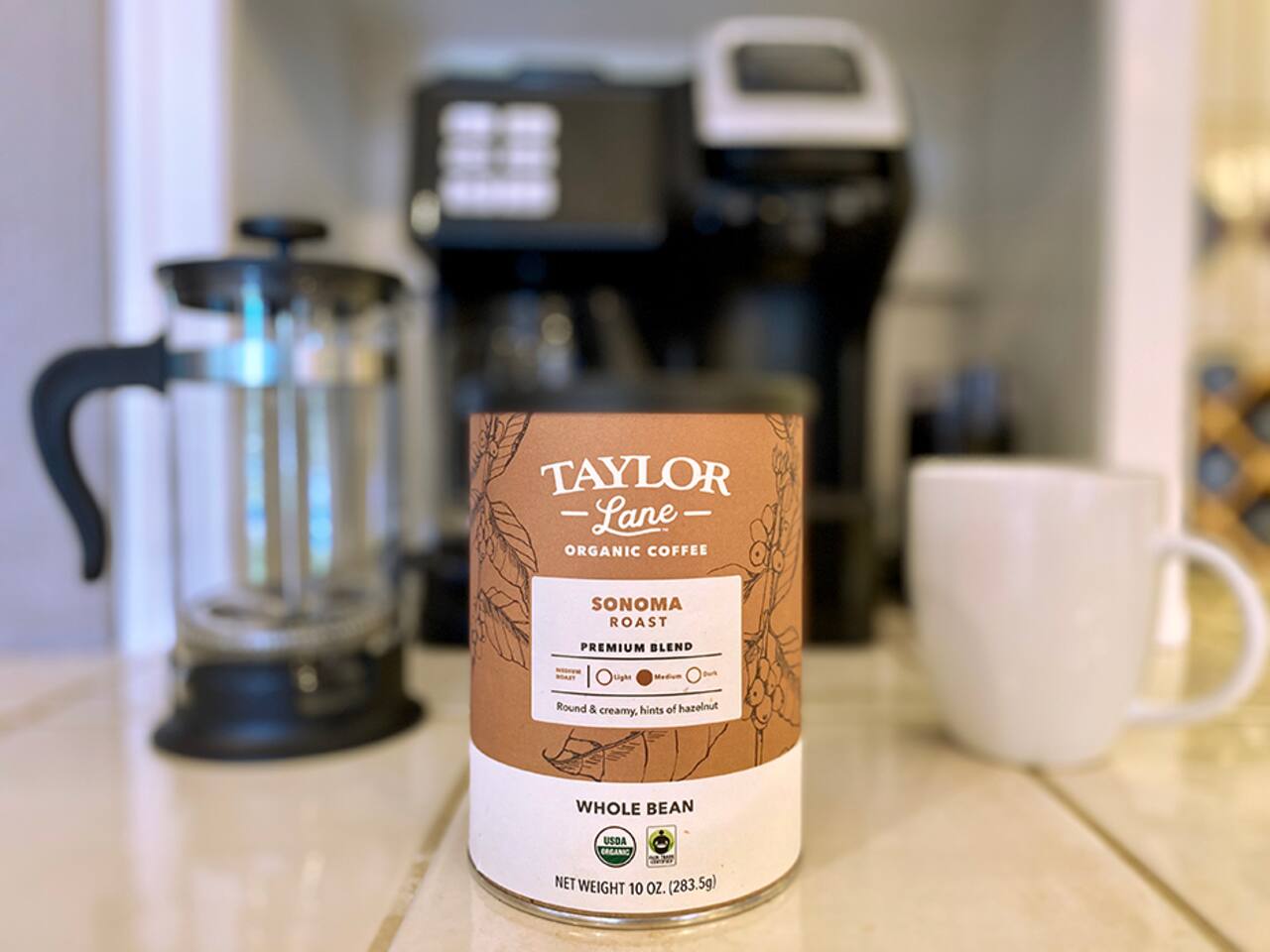 We offer locally roasted organic coffee by Taylor Lane