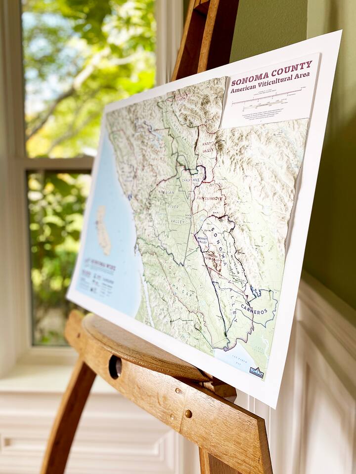 Sonoma County Viticultural Area 3D relief map in the dining room