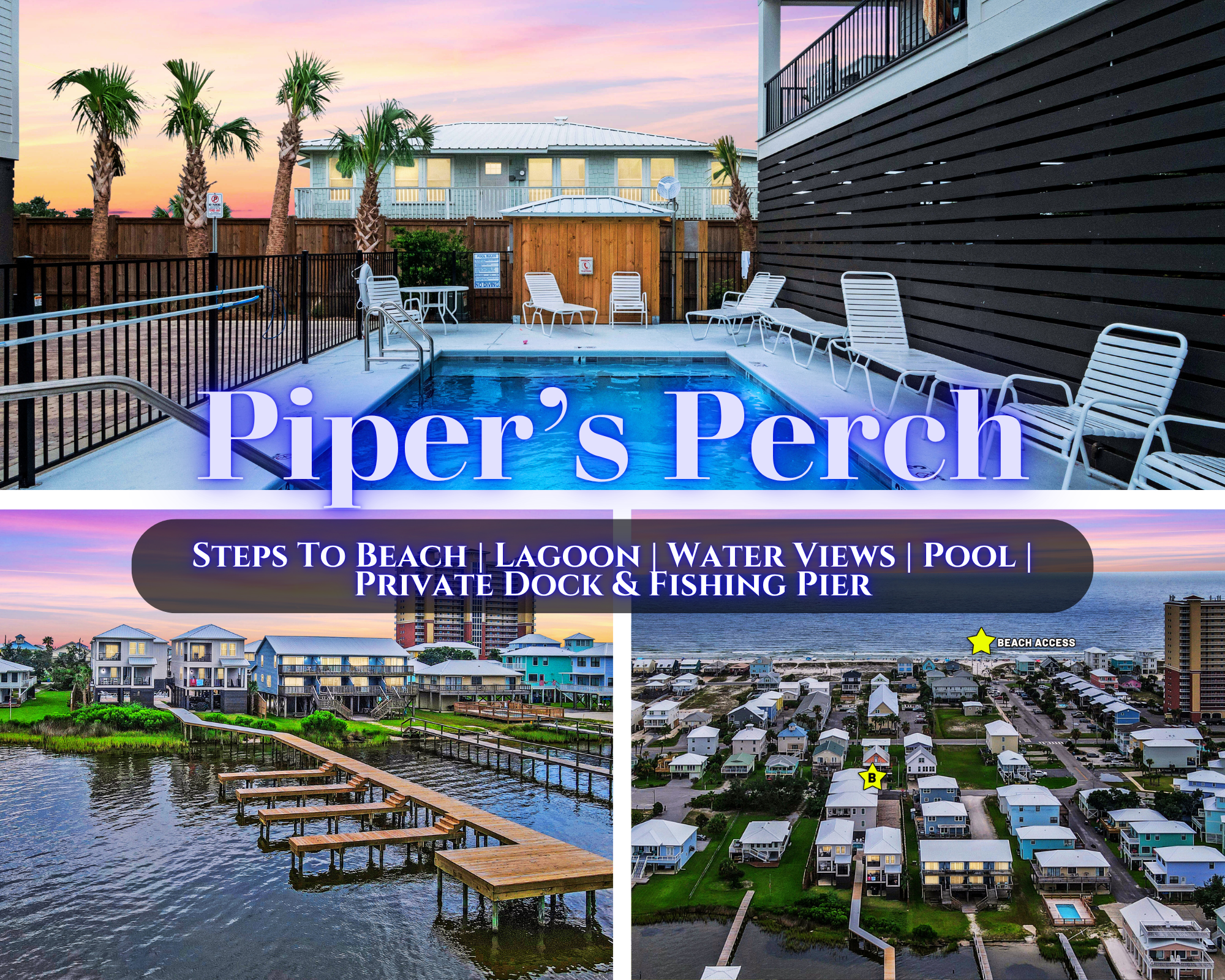 "Piper's Perch" | Beach & Lagoon! | Pool | Water Views | Private Dock & Fishing Pier | 4BR Sandpiper Cottage | Dog Friendly