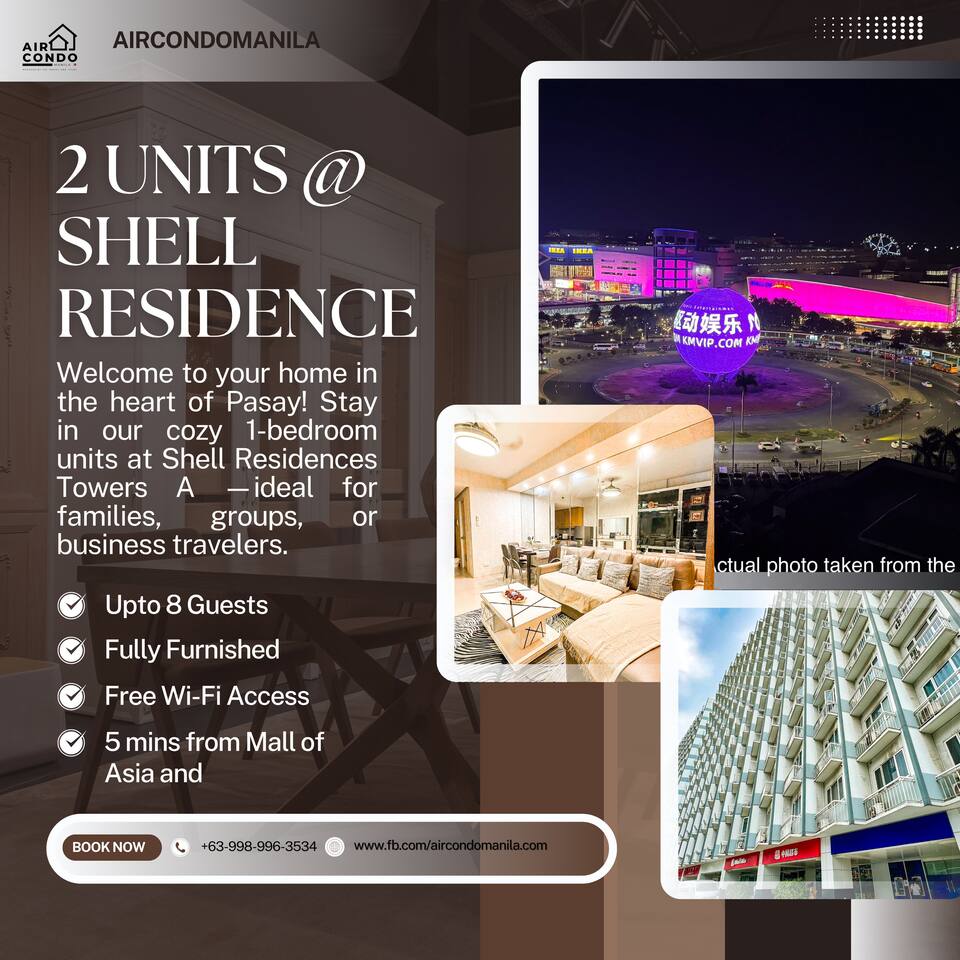 2 units Air Condo Shell Residences | 2 Min to MOA