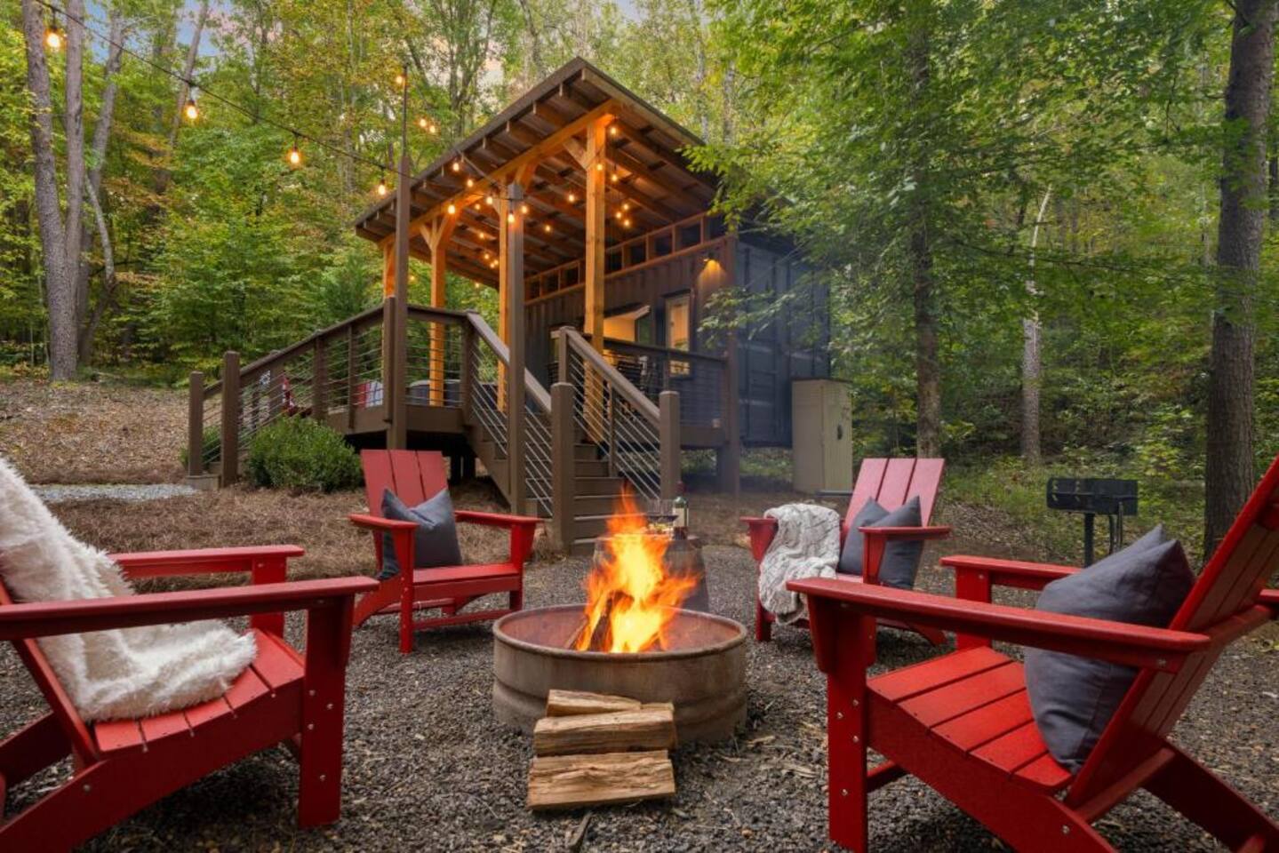 Shipping Container Hot tub  Grill  Firepit Deck
