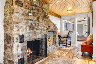 Take the chill out of the air by working up by the fireplace on a cool mountain evening.