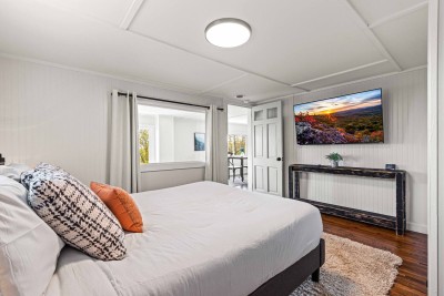 You can wake up to the sunrise, directly from the bed.  Then enjoy your coffee on the deck in a swinging egg c