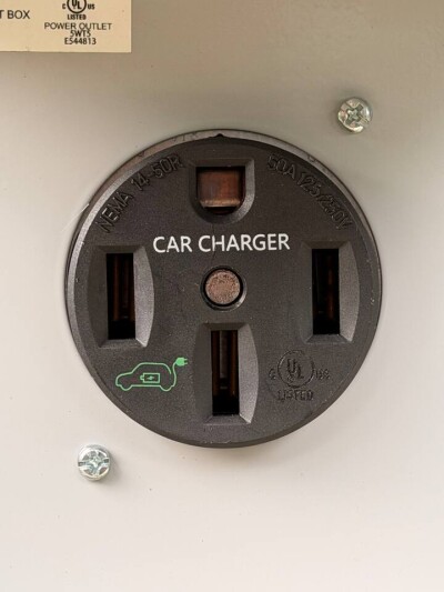 NEMA 14-50 outlet — bring your own portable EV charger / mobile connector