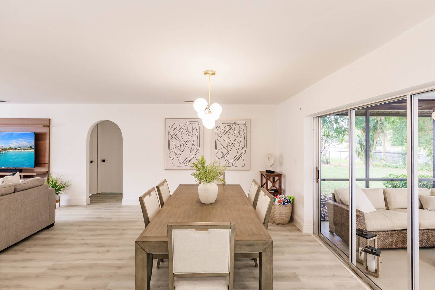Home features beautiful artwork and  lighting.