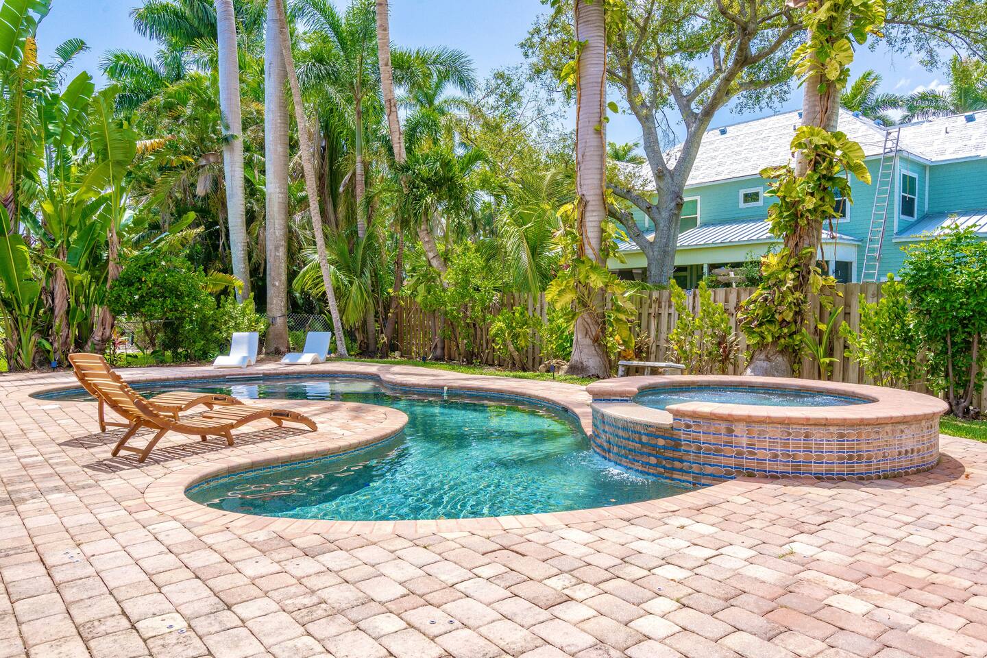 Waterfall Spa and mature landscaping