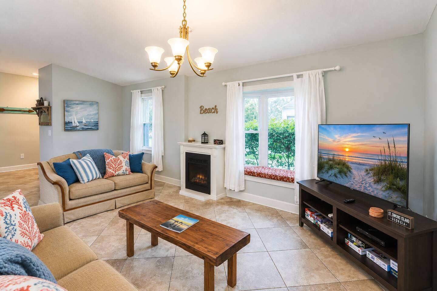 Cozy lounge with comfortable seating and smart TV — perfect after a day of island exploring.