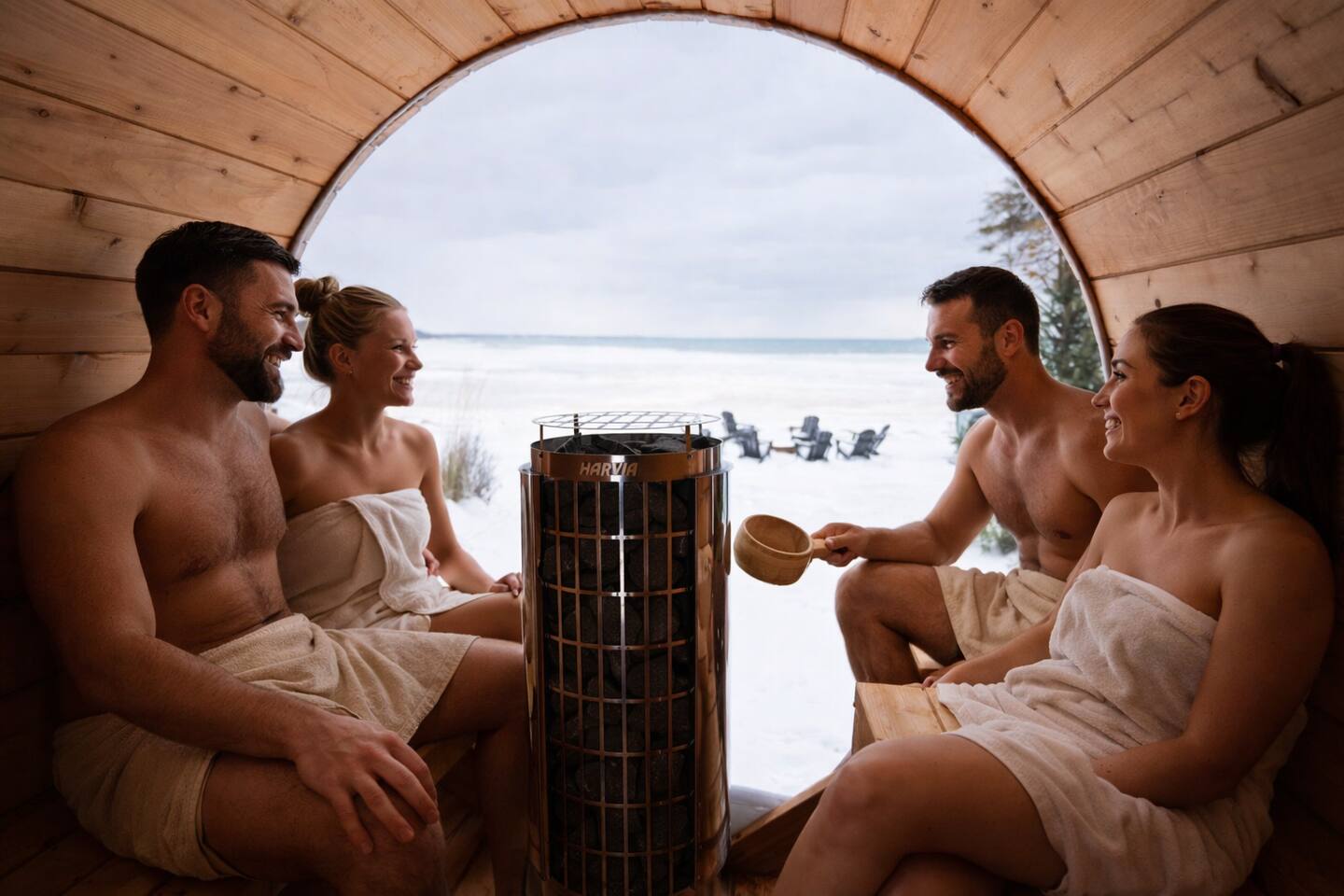 Heated barrel sauna