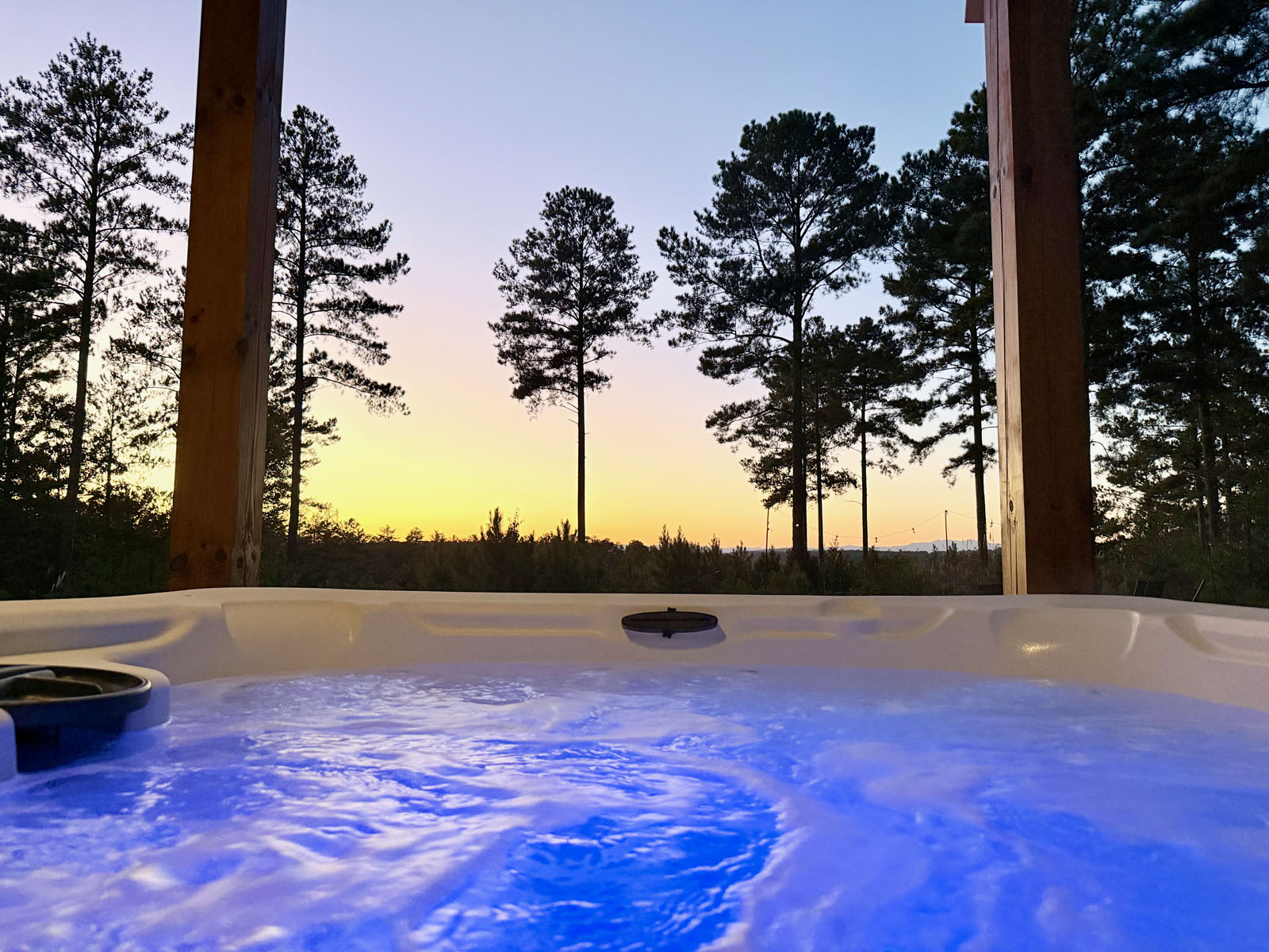 Private hot tub with sunset forest views for a relaxing retreat