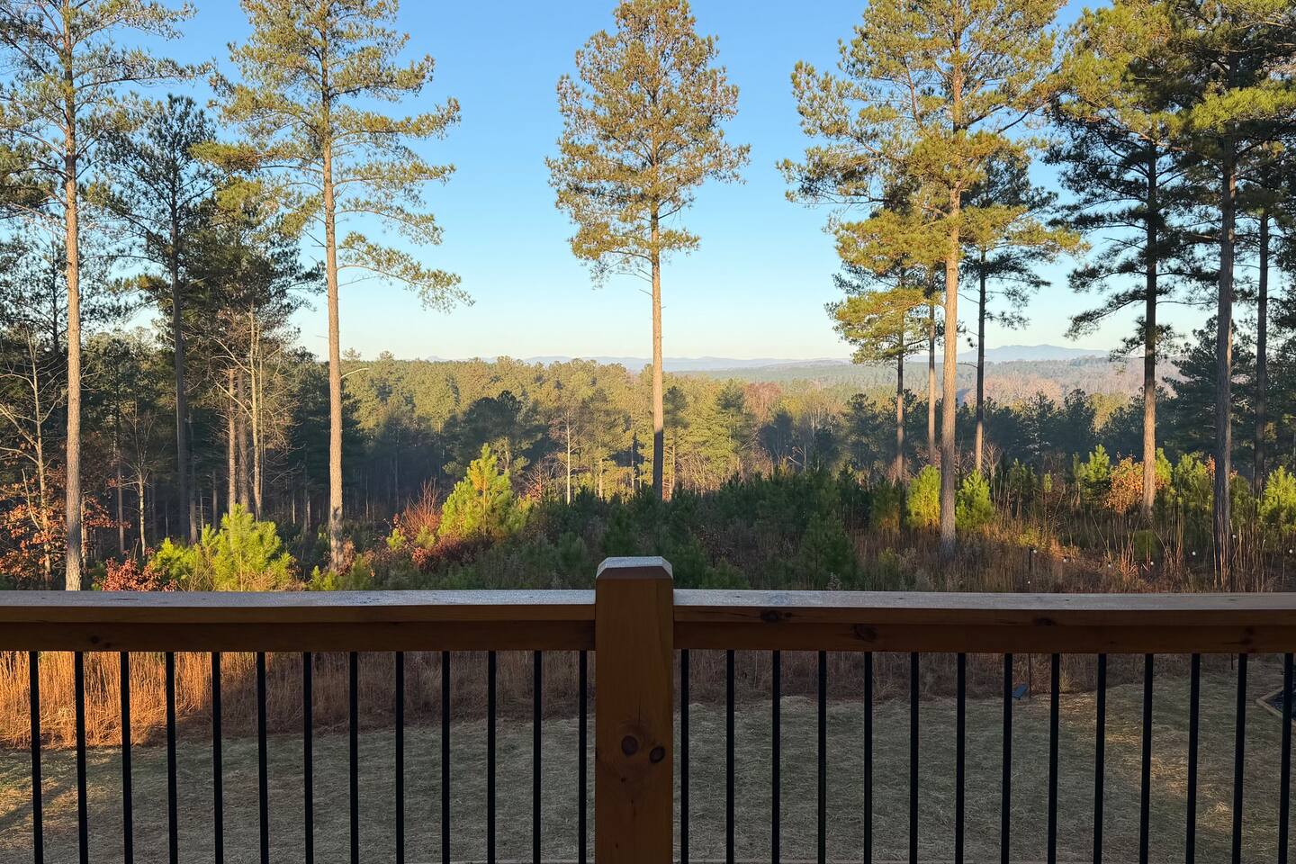 Scenic mountain view from the upstairs patio deck.