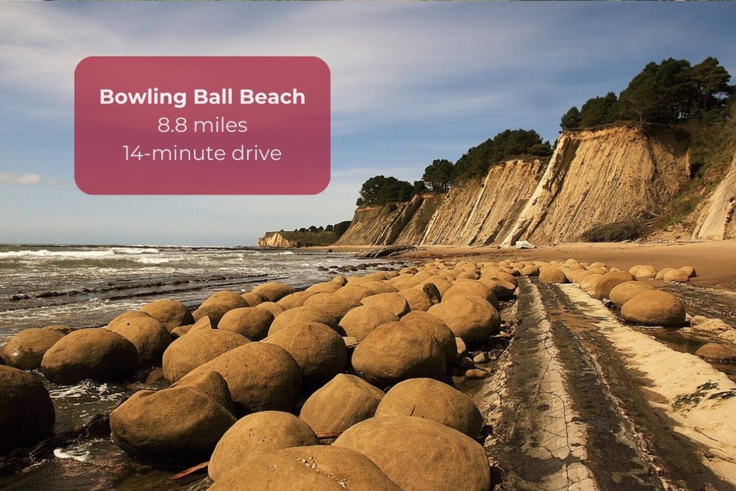 Wander Bowling Ball Beach, known for its rare round rock formations.