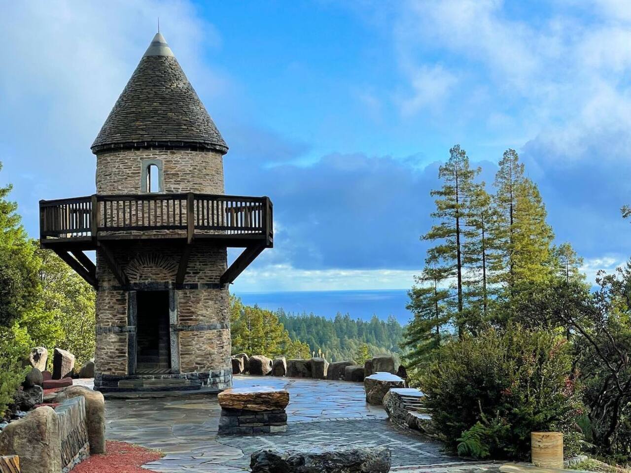 The iconic Irish Tower overlooking the coast.