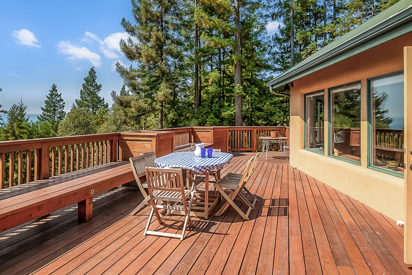 Deck seating for morning coffee or evening sunsets.