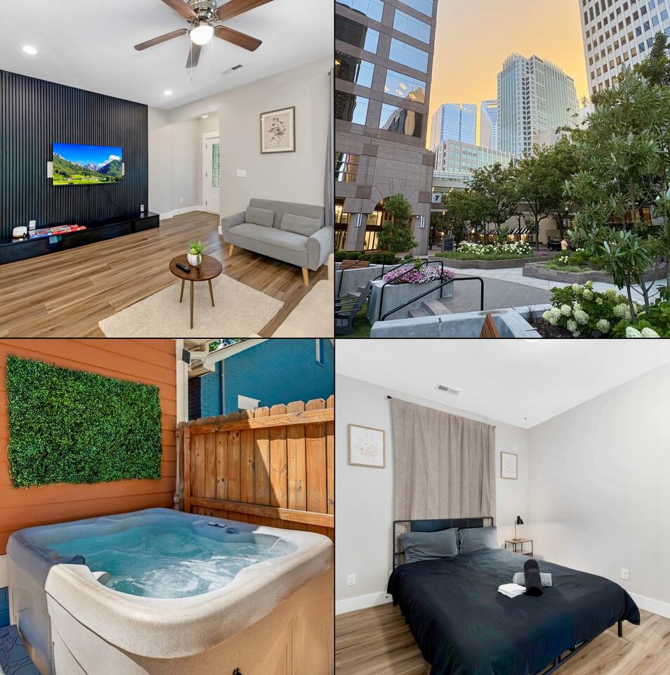 4 Bedroom Home with Hot Tub, Corn hole, & Smart TV! Minutes to Uptown, Airport, Dining and Entertainment -