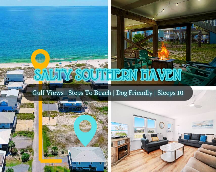 "Salty Southern Haven" | Balcony Gulf Views*200 Steps To Beach*Firepit*Sleeps 10*Dog Friendly 3BR*Fort Morgan
