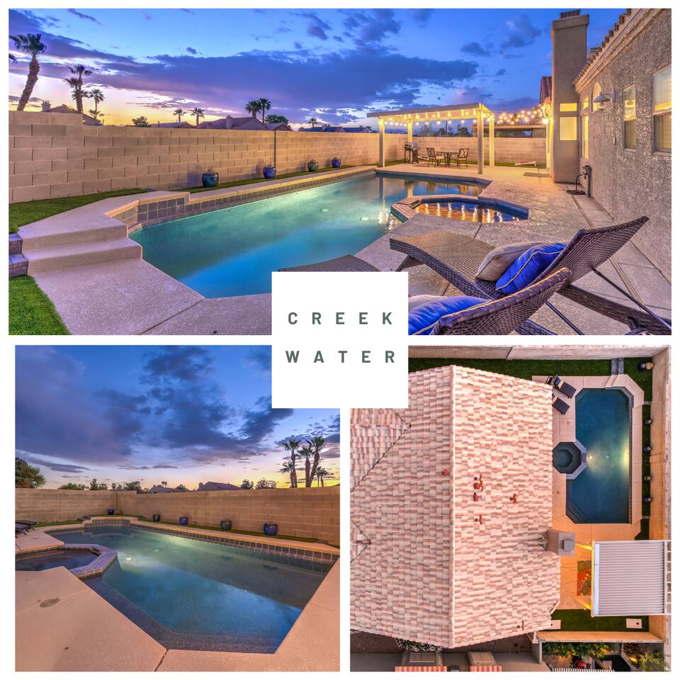 Heated Pebbletech Pool + Hot Tub Close to Strip