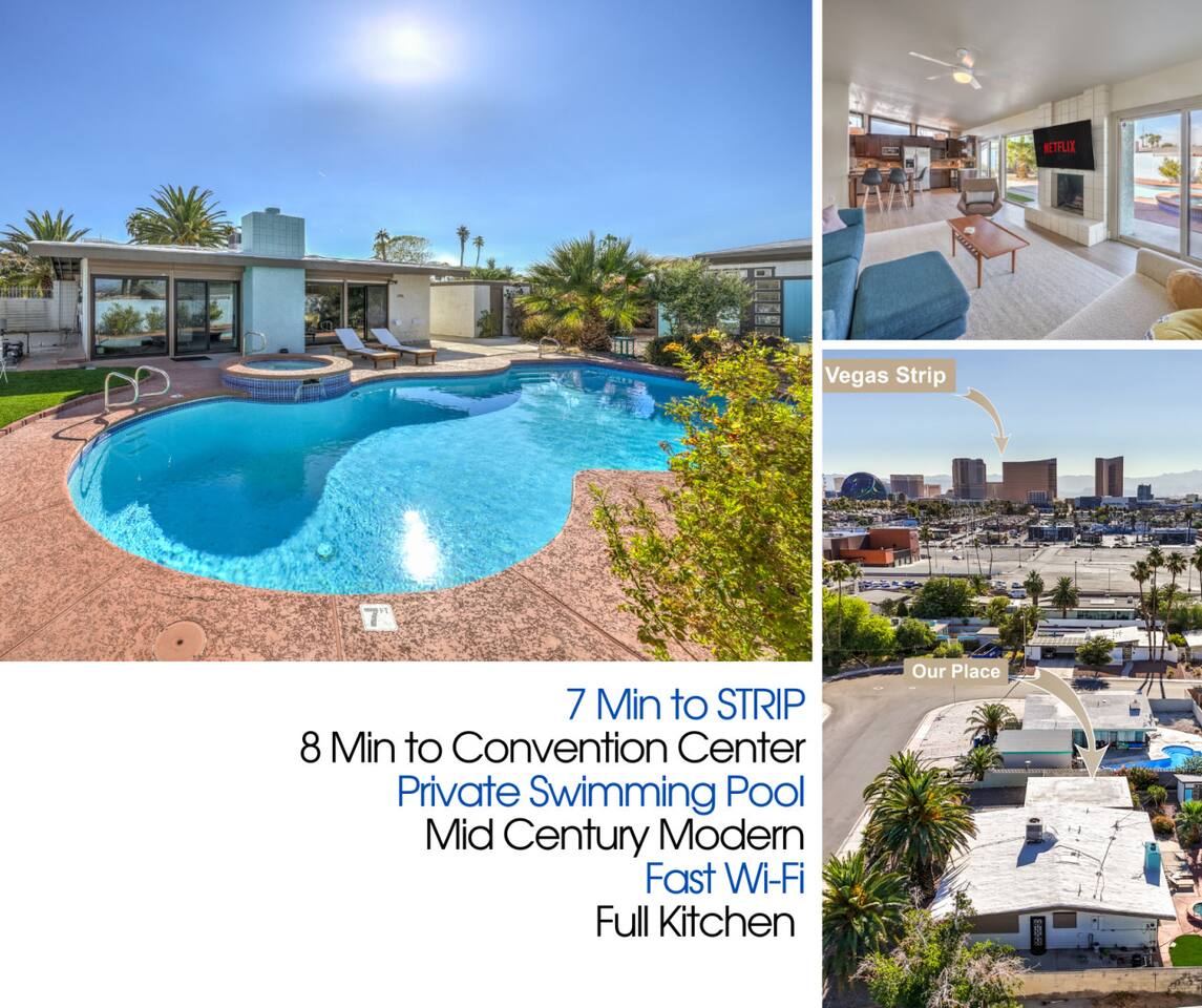 Mid Century Modern near STRIP w Pool King Suite