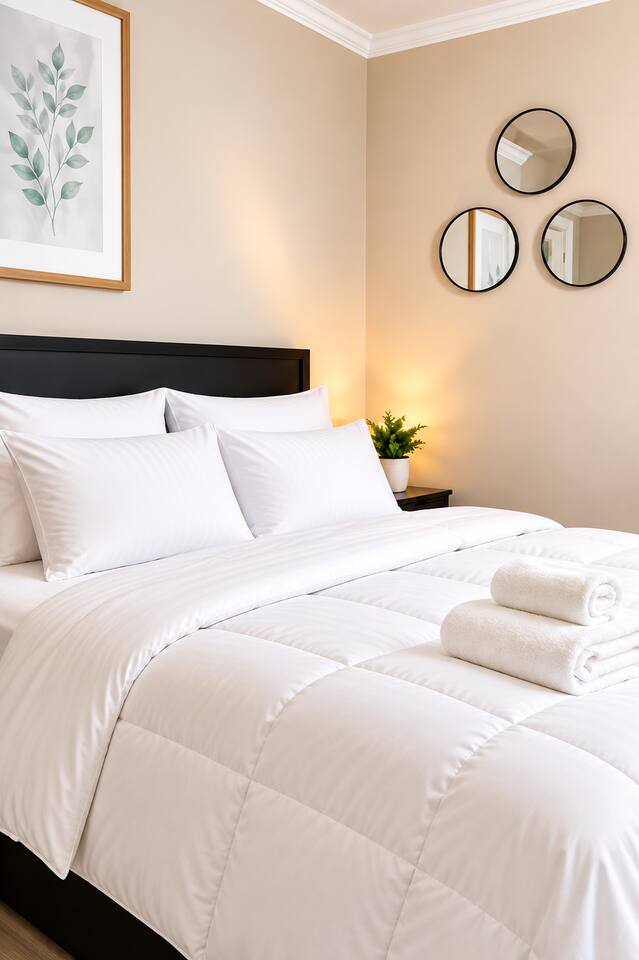 Sink into a soft, cozy bed and enjoy fresh towels for a comfortable, relaxing stay.