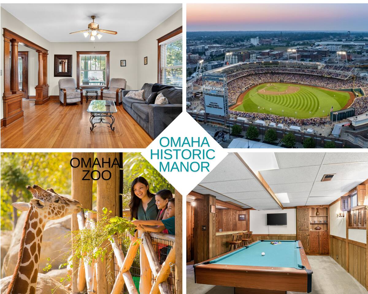 Historic Omaha Manor | DT Near Zoo + Pool Table