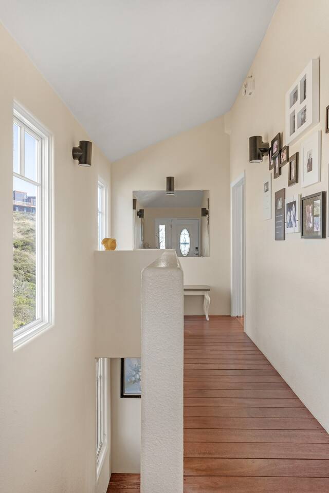 Our foyer with tigerwood floors.
