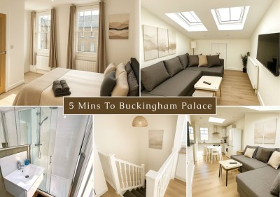 Sunny, modern flat near Buckingham Palace with skylit lounge & kitchen