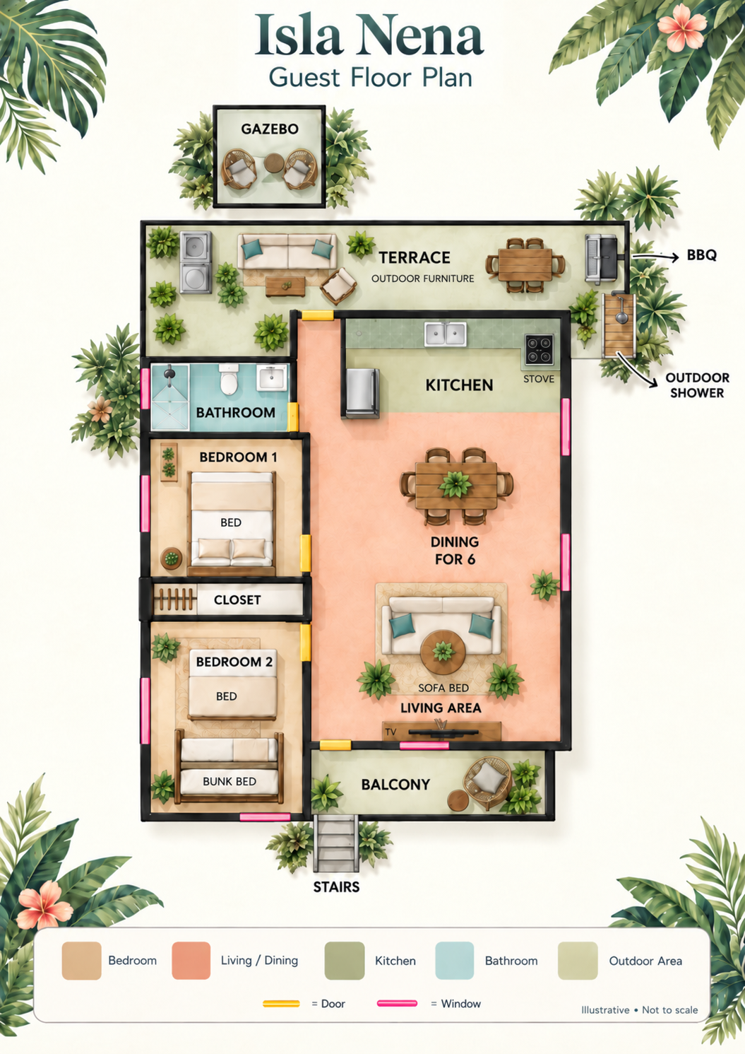 2BR retreat with balcony, terrace, gazebo, BBQ & outdoor shower