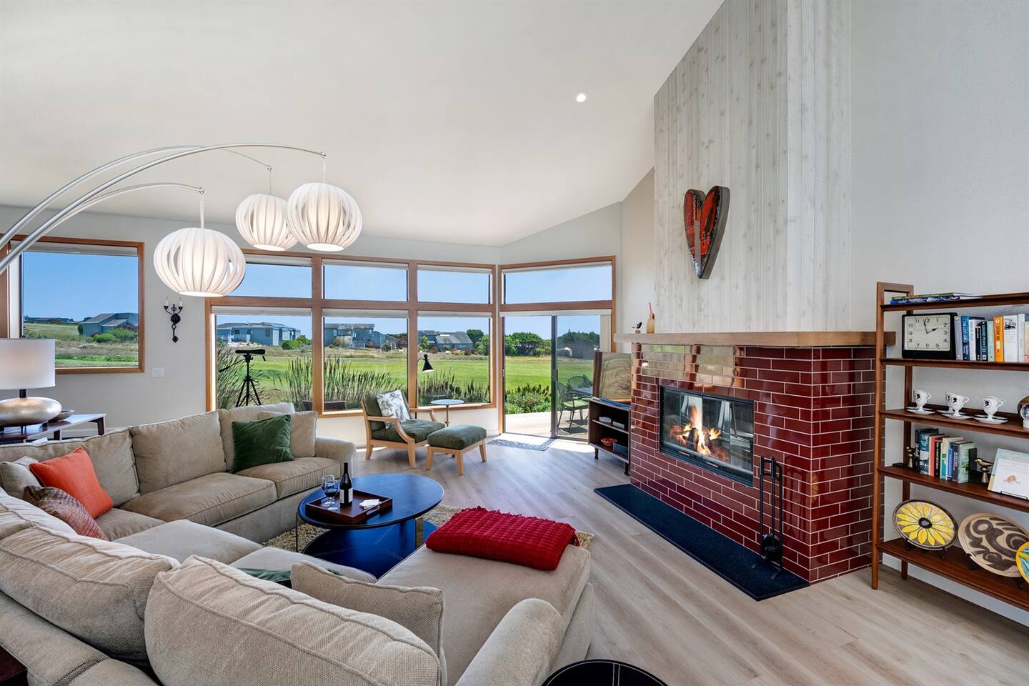 The living room is both roomy and cozy with views of the 15th fairway.