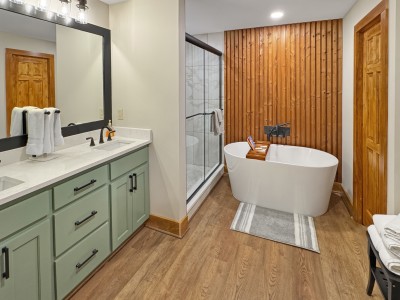Freestanding soaking tub in the en-suite bath at Das Fischer Haus