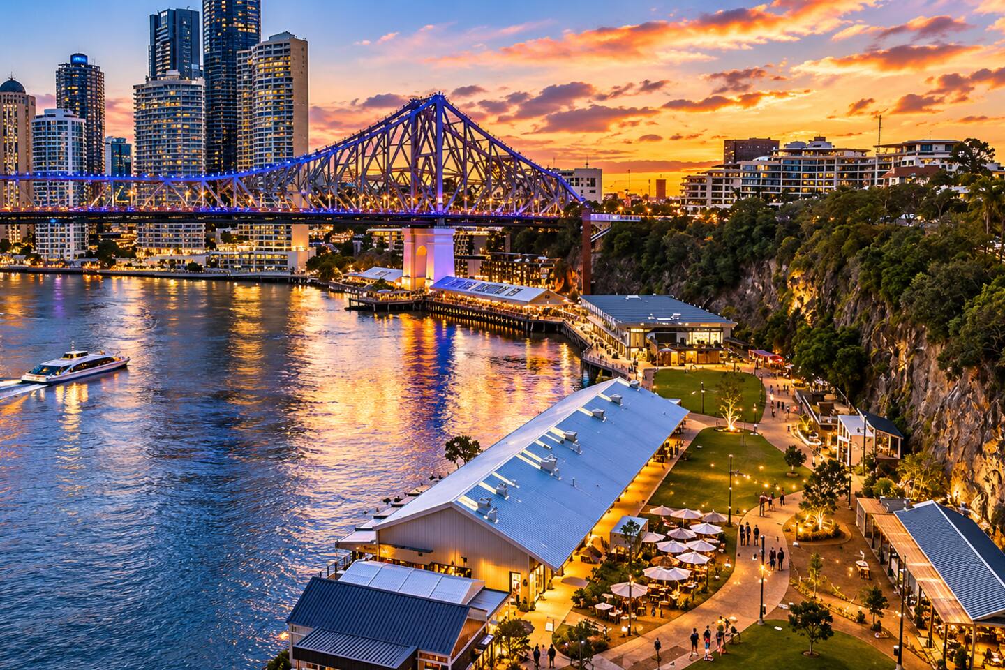 Howard Smith Wharves: Iconic riverside dining and drinks beneath the Story Bridge, with some of Brisbane’s best city and river views.