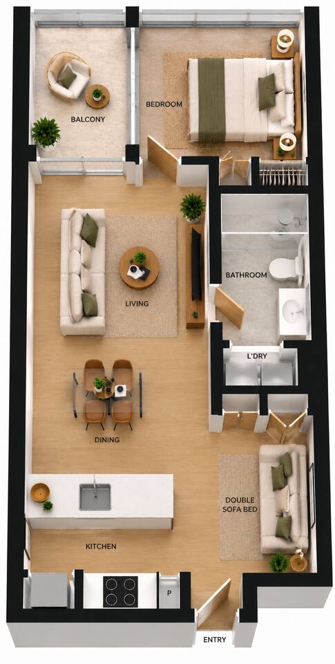 Floor Plan: Open layout with spacious living, dining, and tranquil bedroom areas!