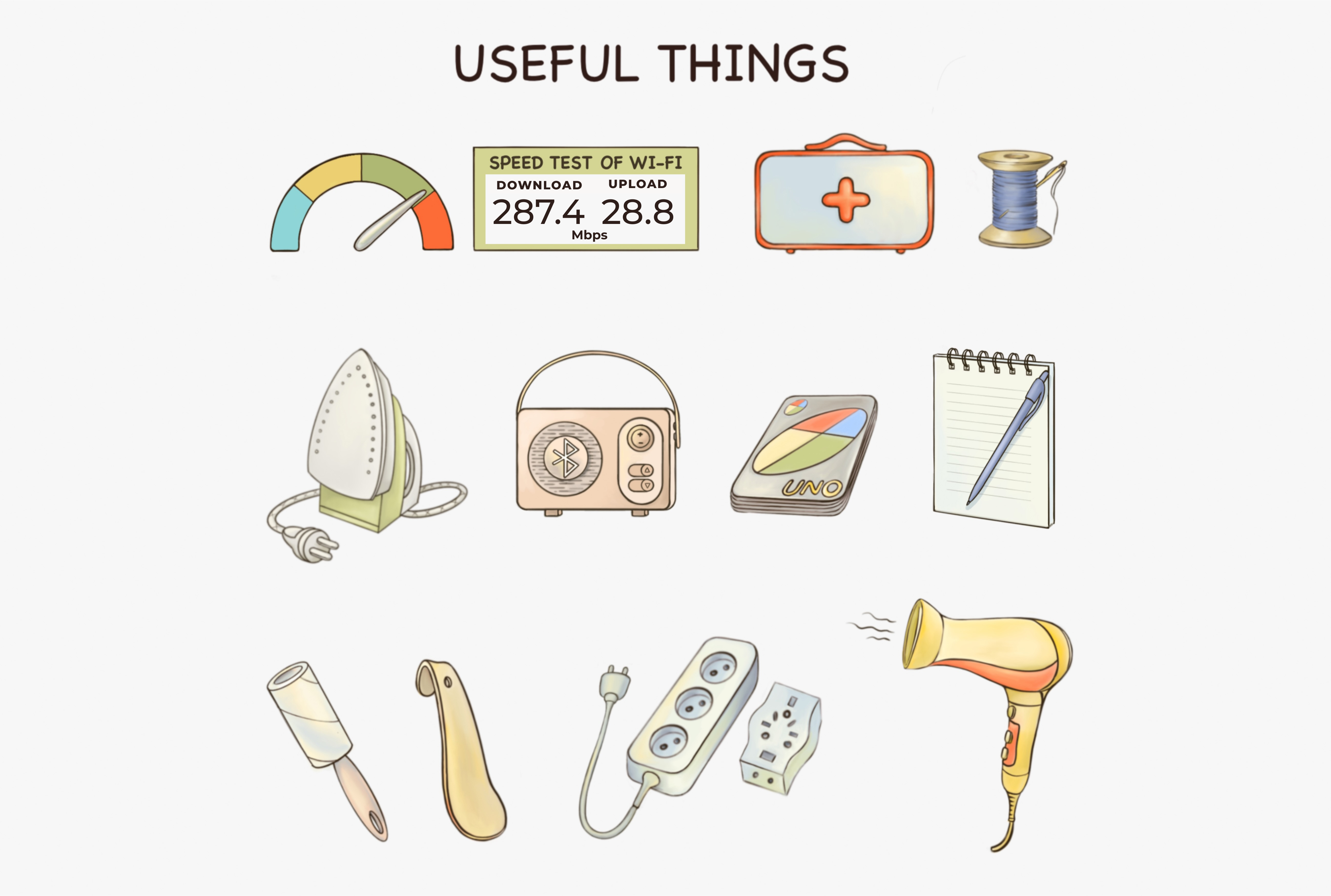 This board is for demonstration, and you will find everything useful in the cabinet under the TV. Use it with pleasure❤