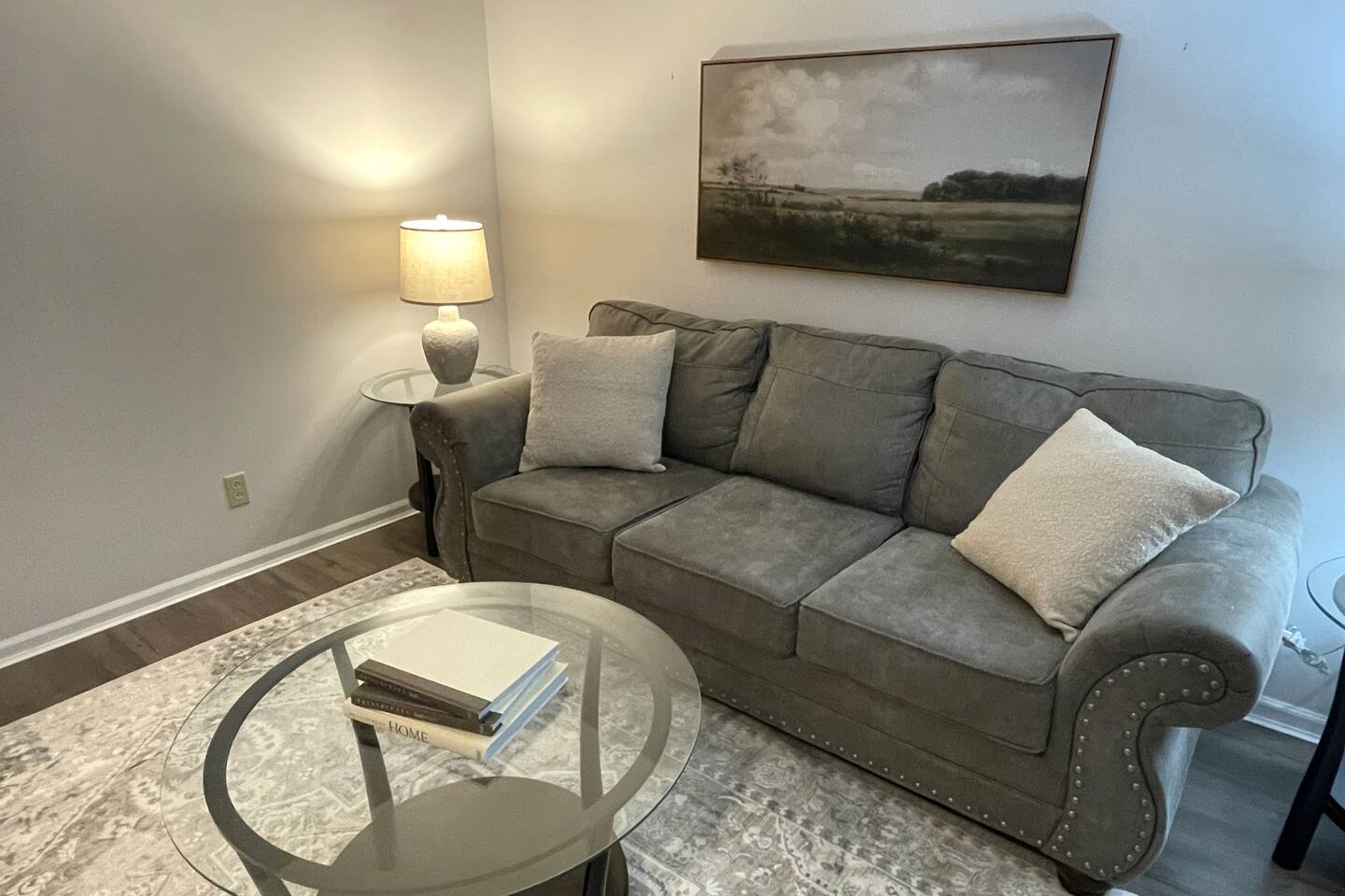 Spacious living room with bar and 65" smart TV